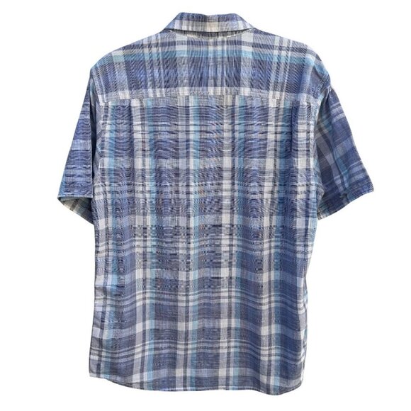Weatherproof Vintage Mens Blue Plaid Button Collar Short Sleeve Casual Shirt M - Picture 7 of 11